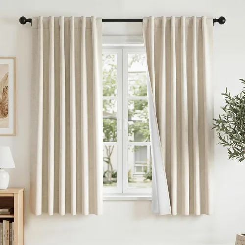 Vista 113 de RYB HOME Cortinas de lino texturizado 100% opacas de 84 pulgadas de largo, aislamiento térmico, privacidad, ahorro de energía para dormitorio, sala