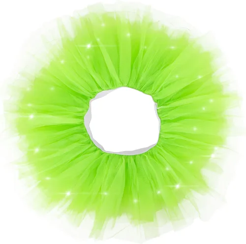 Vista 4 de Simplicity Paquete de 2 faldas clásicas de tutú de tul de neón con luz LED de 5 capas para mujer, tutú iluminado