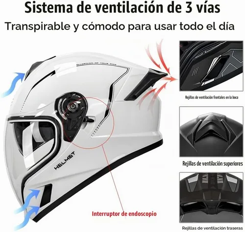 Vista 3 de Casco integral Bluetooth para motocicleta aprobado por DOT, casco modular para motocicleta con visera solar incorporada, puertos de ventilación