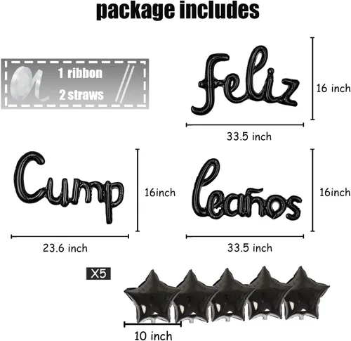 Vista 2 de Cartel de globos de Feliz Cumpleanos con 5 globos de estrella temática de fiesta