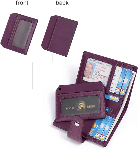 Vista 3 de BOSTANTEN - Billetera de cuero para mujer con bloqueo RFID, pequeña, con cremallera, de bolsillo, para tarjetas, con ventana para documento