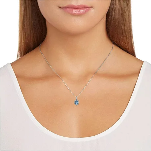 Vista 2 de Collar con colgante de plata de ley 925 con topacio azul cielo y topacio blanco o halo doble, 18.0in