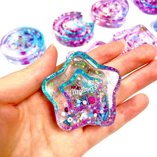 Vista 3 de Conjunto de moldes agitadores de resina, dijes kawaii, paquete de 41 bandejas de silicona, kit de botella aplicadora con punta de precisión, paquete