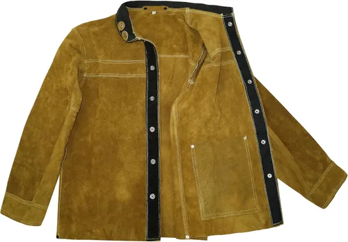 Vista 5 de ANTAITHER Chaqueta de soldadura de cuero prémium para hombres y mujeres, la máxima protección contra el calor y las llamas y garantiza la seguridad