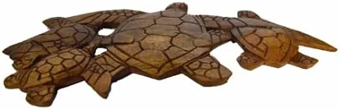 Vista 2 de TALLADA A MANO DE MADERA TORTUGA MARINA FAMILIA ARTE PARED ESCULTURA PLAQUE