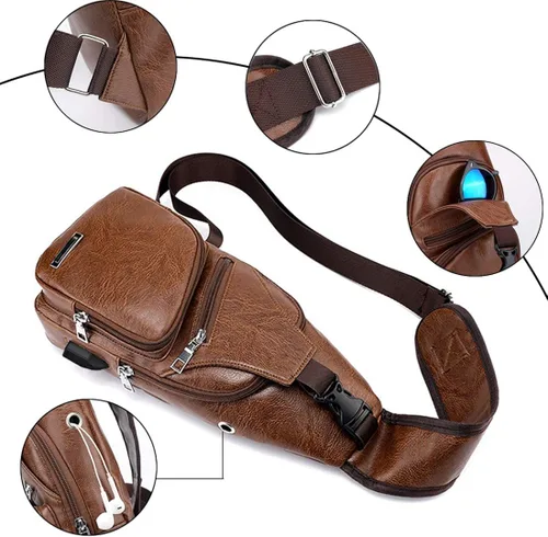 Vista 3 de Seoky Rop Bolso bandolera para hombre con puerto de carga USB