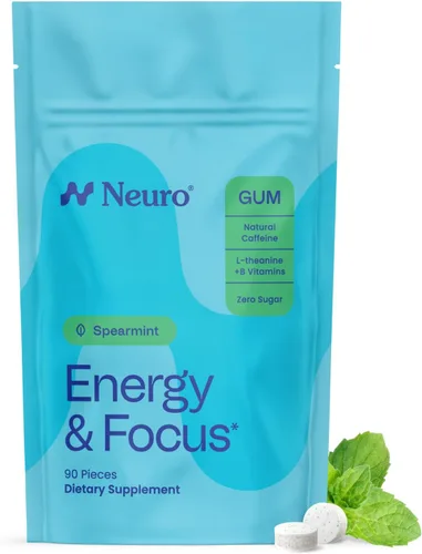 Vista 11 de Neuro Energy & Focus Gum - Goma de mascar de cafeína natural de 40 mg y suplemento energético nootrópico con L-teanina y vitaminas B, sin azúcar