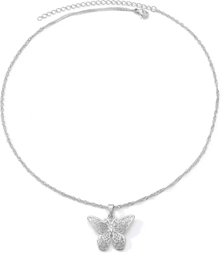Vista 4 de VAttract Gargantilla de mariposa chapada en oro de 18 quilates, gargantilla de 15 pulgadas, gran regalo para esposa o novia, Metal, No es una piedra