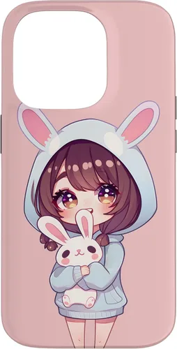 Vista 17 de Anime Girl With Bunny Kawaii Easter Japanese Otaku Girl Case for iPhone 16