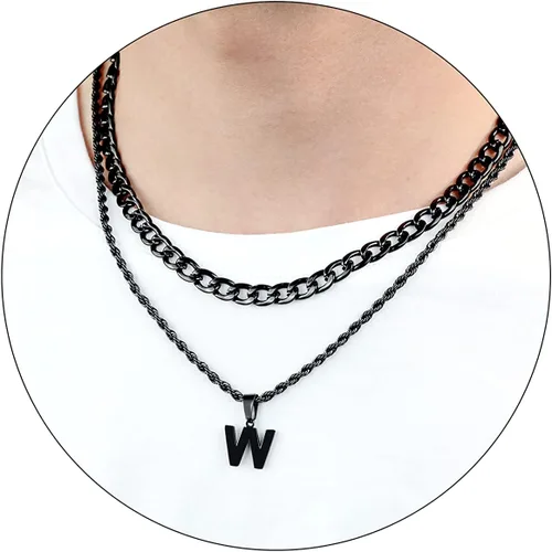 Vista 34 de SENRAN Collar con inicial en capas de la A a la Z para hombre, cadena de cuerda torcida de acero inoxidable de 18 a 20 pulgadas, dije de letra