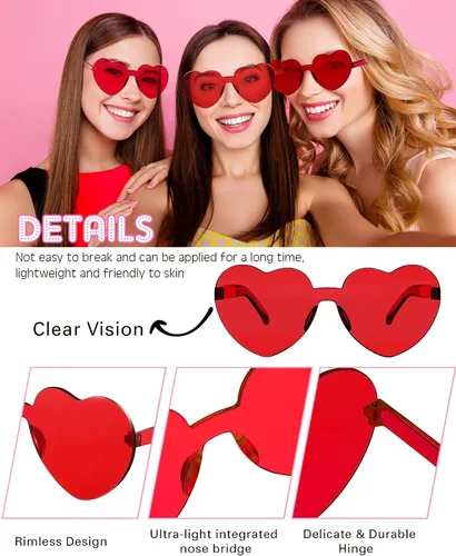 Vista 3 de Frienda 20 Pairs Heart Shaped Sunglasses Rimless Candy Color Glasses for Women Men Party Favor
