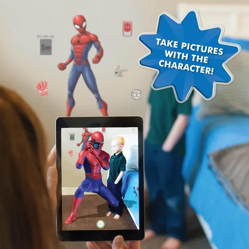 Vista 5 de Calcomanía de pared de Spider-Man de Marvel por Wall Palz, adhesivo de vinilo de 25' con interacción de realidad aumentada 3D, decoración temática
