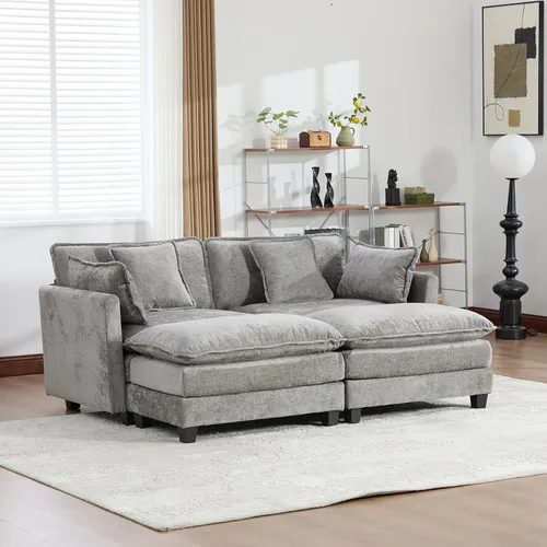 Vista 171 de Sofá seccional modular verde de 111.5", sofás seccionales grandes de 3 plazas para sala de estar, sofá nube oversized de tela chenille con otomana