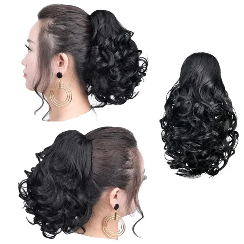 Vista 29 de SYXLCYGG Auburn Clip Cola de caballo Clip Cola de caballo Extensión de cola de caballo ondulado 10 pulgadas 3.5 oz pelo sintético falso pieza