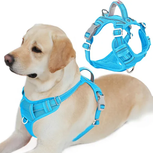 Vista 18 de BARKBAY Arnés Oxford sin tirones para perro con bolsillo para etiqueta de identificación, resistente, reflectante, fácil control para perros grandes