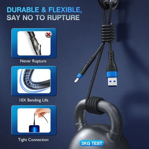 Vista 5 de Cable de carga corto con certificación MFi para iPhone, paquete de 3 unidades de 1 pie, 12 pulgadas para cable de carga Lightning, cable de datos