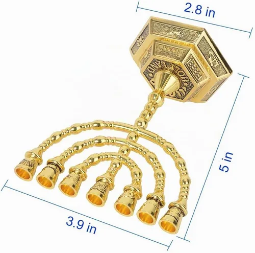 Vista 6 de Menorá 12 Tribus de Israel, soporte de velas judío, templo de Jerusalén, 7 ramas (12.7 cm, dorado)