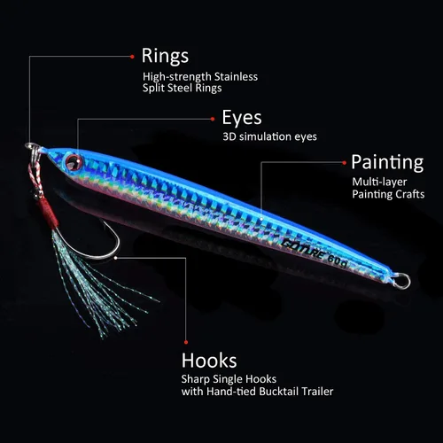 Vista 4 de Goture Fishing Jigs Saltwater 60g-200g with Assist Hook, Glow Vertical Jigs, Speed Fast Lead Jig Sea Fishing Jigging Spoon Lures for Tuna, Salmon