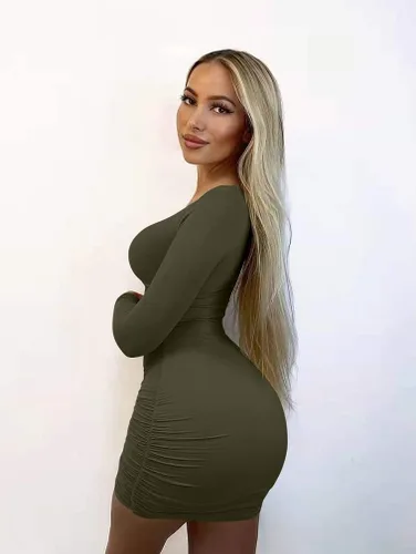 Vista 7 de XXTAXN - Vestido corto sexy para mujer con cuello en V profundo y manga larga