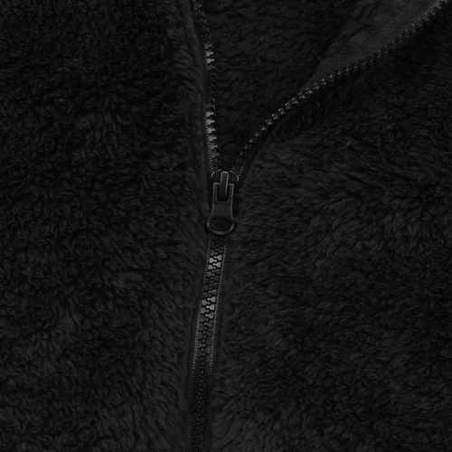 Vista 5 de Chaqueta con capucha de forro polar con cremallera para niñas y niños pequeños, abrigo de osito cálido de invierno Negro