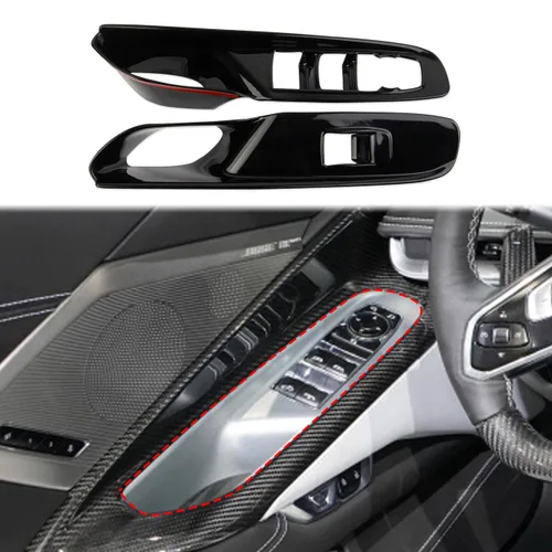 Vista 8 de Molduras de cubierta de panel de interruptor de elevalunas de fibra de carbono para Chevrolet Corvette C8 Convertible 2020-2025