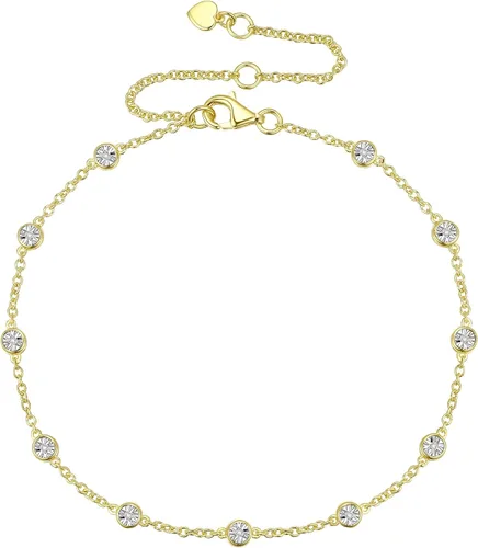 Vista 4 de Tirafina Juego de pulsera con bisel de diamante, aretes de gota lineales de diamante y collar de diamante por yarda, juego de regalo, plata chapada