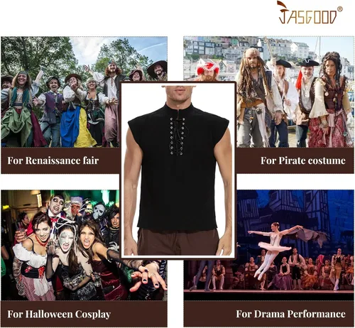 Vista 3 de JASGOOD Chaleco medieval renacentista gótico steampunk para hombre, disfraz de pirata