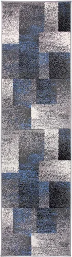 Vista 2 de Rugshop - Alfombra de corredor con diseño de cuadros, azul envejecida y moderna, no desprende pelos, para pasillo, entrada y cocina, 2 pies x 7 pies