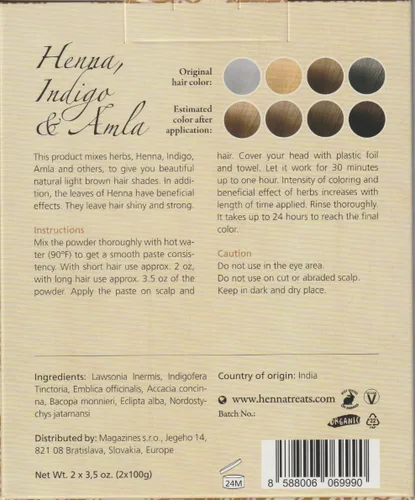 Vista 2 de Henna, Indigo & Amla Powder - Tinte para el cabello castaño claro - Orgánico fresco y puro - 7oz - Indian Natural Hair Care