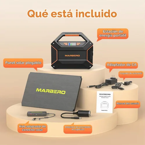 Vista 9 de MARBERO Generador solar de 155 Wh con panel solar incluido Estación de energía portátil de 30 W, 100 W, 150 W, sobretensión, multisalida, generador