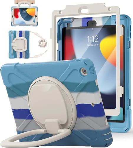Vista 22 de BATYUE Funda para iPad de 9ª/8ª/7ª generación (funda resistente para iPad de 10.2 pulgadas 2021/2020/2019) con protector de pantalla, soporte
