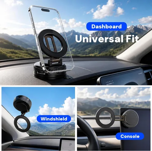 Vista 6 de Soporte magnético para teléfono para automóvil 2026, 3800gf MagSafe compatible con iPhone 17/16/15, Android, ventosa de 180+libras, soporte