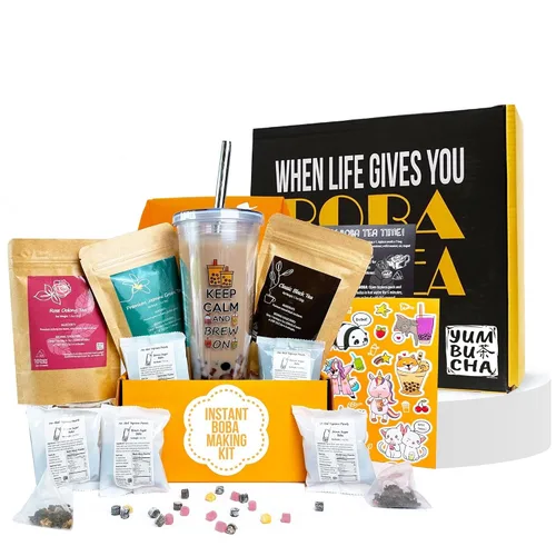 Vista 9 de YUMBUCHA Kit de Boba - DIY Té de Burbujas - 20 Bebidas - Botella de Acero Inoxidable Reutilizable y Pajita, Perlas de Azúcar Moreno de Tapioca