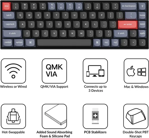 Vista 2 de Keychron K6 Pro QMKVIA Teclado mecánico inalámbrico teclado macro programable personalizado con interruptor rojo Keychron K Pro retroiluminación