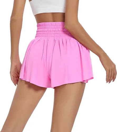 Vista 4 de Blaosn Pantalones cortos atléticos fluidos para mujer, cintura alta, gimnasio, yoga, entrenamiento, correr, tenis, falda falda pantalón de ropa