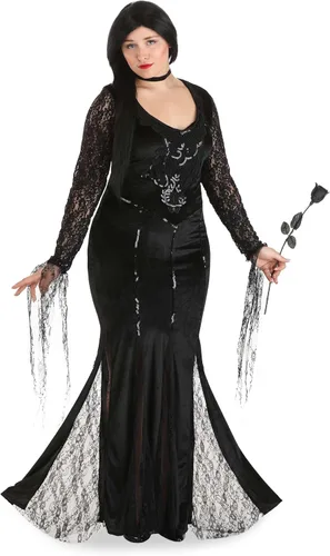 Vista 3 de Dreamgirl Disfraz de Morticia para mujer, espantosamente hermoso disfraz de Halloween