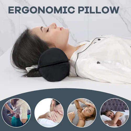 Vista 6 de ROYALAY Almohada cervical redonda para dormir, incluye 2 almohadas cervicales de media luna, almohada de espuma para reducir el dolor, almohada