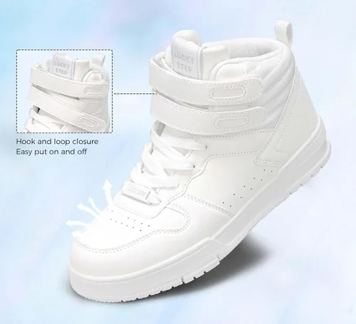 Vista 2 de LUCKY STEP Tenis de baloncesto de moda para mujer, botas de tobillo para caminar, zapatos de tenis con plataforma de gancho y bucle, zapatos