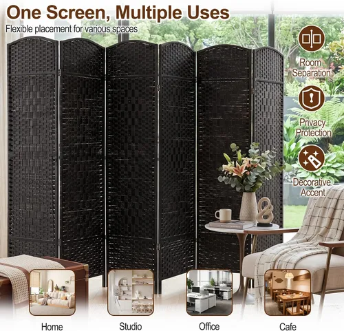 Vista 7 de GIANTEX 6 Panel Folding Room Divider, 6 FT Tall Woven Privacy Screen, Black