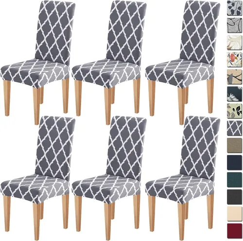 Vista 16 de Dioxide Fundas de Silla de Alto Estirar para Sillas de Comedor, Juego de Fundas de Silla de Comedor Lavables de 4, Fundas de Asiento de Silla