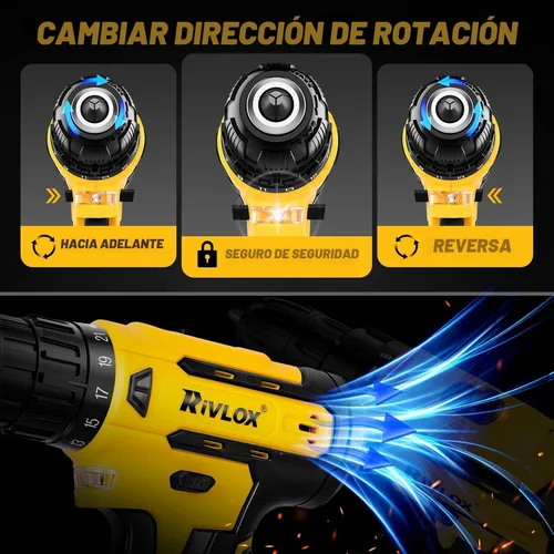 Vista 6 de Juego de taladro inalámbrico, 21+1 par de torsión, taladro eléctrico de 20 V con batería de 2000 mAh y cargador de 2 A, equipado con portabrocas sin