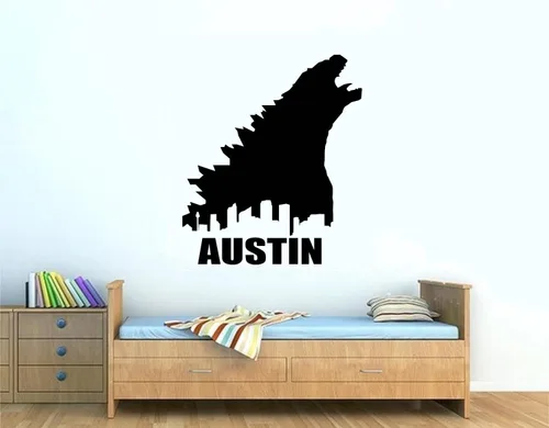 Vista 3 de Calcomanía de pared de monstruo Godzilla personalizada, calcomanía de vinilo para decoración de pared dormitorio, extraíble, impermeable, decoración