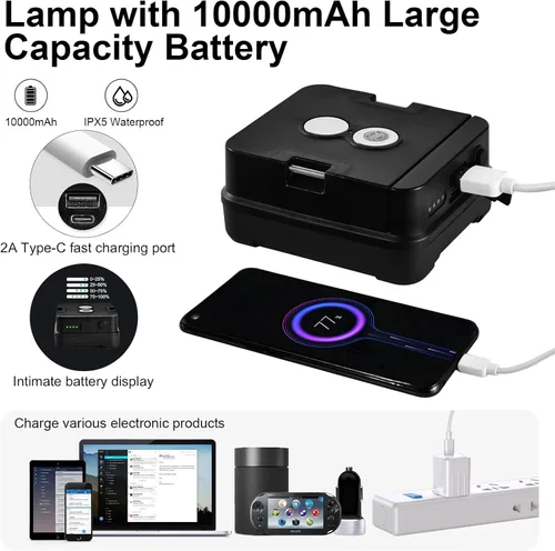 Vista 5 de 10000mAh 6000LM luz de trabajo recargable luz de camping luz mazorca luz 2400/4000/6500K tienda luz portátil mazorca luz impermeable tienda falla