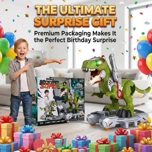 Vista 9 de Coches de Dinosaurio Montables para Niños, Juguetes Eléctricos con Música, Luz y Humo, Regalo para Niños de 3 a 5 Años, Patinete para Preescolar