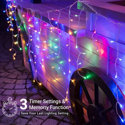Vista 6 de Brizled Luces de carámbano que cambian de color, 29 pies, 360 luces LED de carámbano de Navidad con control remoto, 11 modos de luces de Navidad