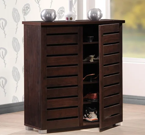 Vista 6 de Baxton Studio – Gabinete para zapatos Adalwin, de 2 puertas, para entrada, Madera, Marrón