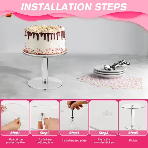Vista 3 de WILLSIN Soporte de tarta acrílico, soportes de tarta redondos para mesa de postres, soporte de cupcakes transparente para fiesta de cumpleaños