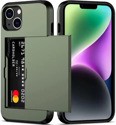 Vista 24 de Nvollnoe Funda para iPhone 14 con tarjetero [almacena 5 tarjetas] Funda tipo cartera de doble capa resistente a prueba de golpes con ranura oculta