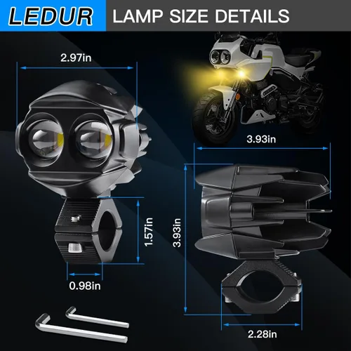 Vista 6 de LEDUR Kit de Luces Auxiliares para Motocicleta Luces LED Estroboscópicas de Conducción Antiniebla Blancas y Ámbar 6 Modos Luces Puntuales