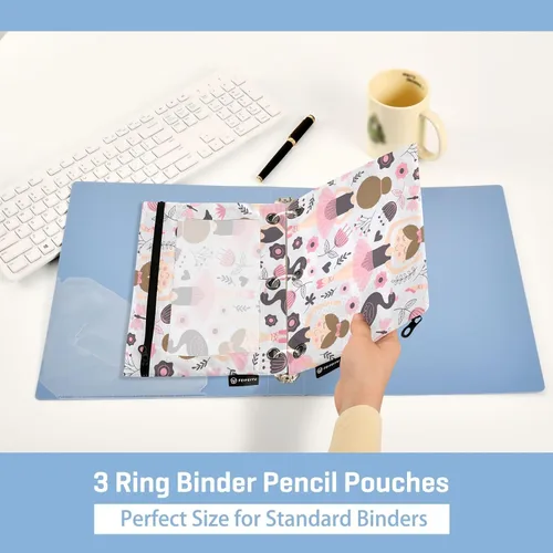 Vista 5 de Linda bolsa de lápices de bailarina para carpeta de 3 anillos, 2 bolsas para lápices con cremallera, estuche transparente con cremallera